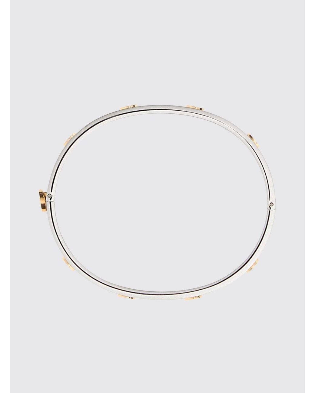 Tory Burch White Steifer Stahl-Armreif Mit Double T-Logo Mit Druckverschluss