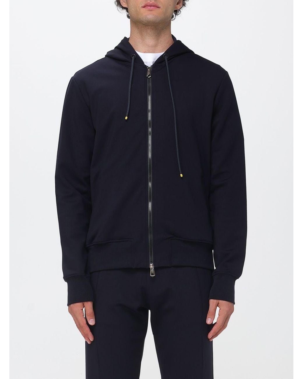 Paul Smith Blue Cotton Zip-Up Hoodie With Dropped Shoulders for men