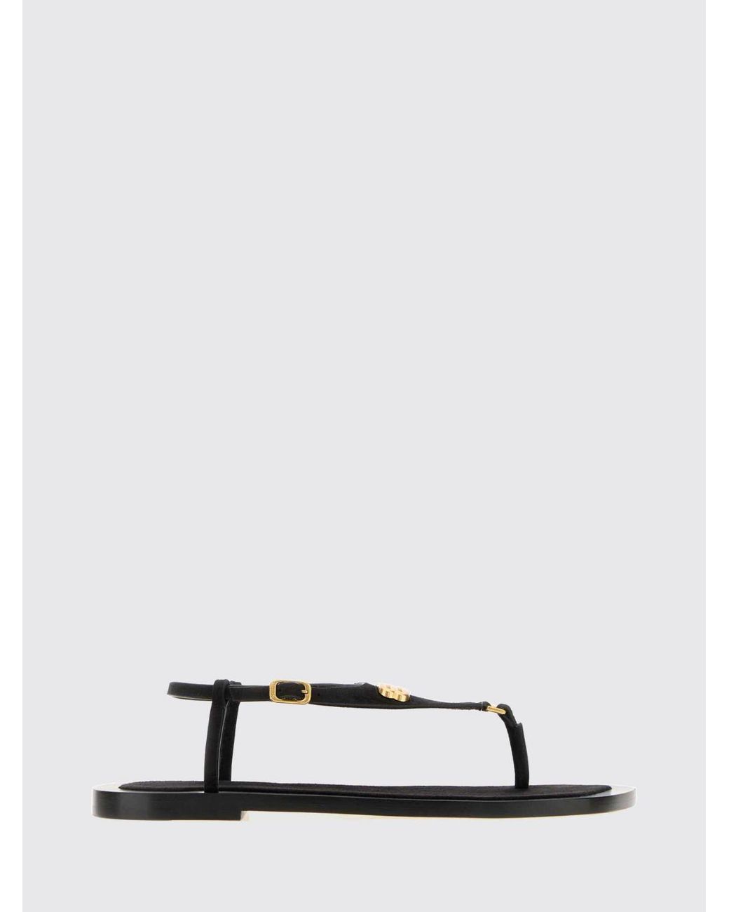 Balenciaga Black Riva Low-Heeled Goat Leather Thong Sandals With Logo