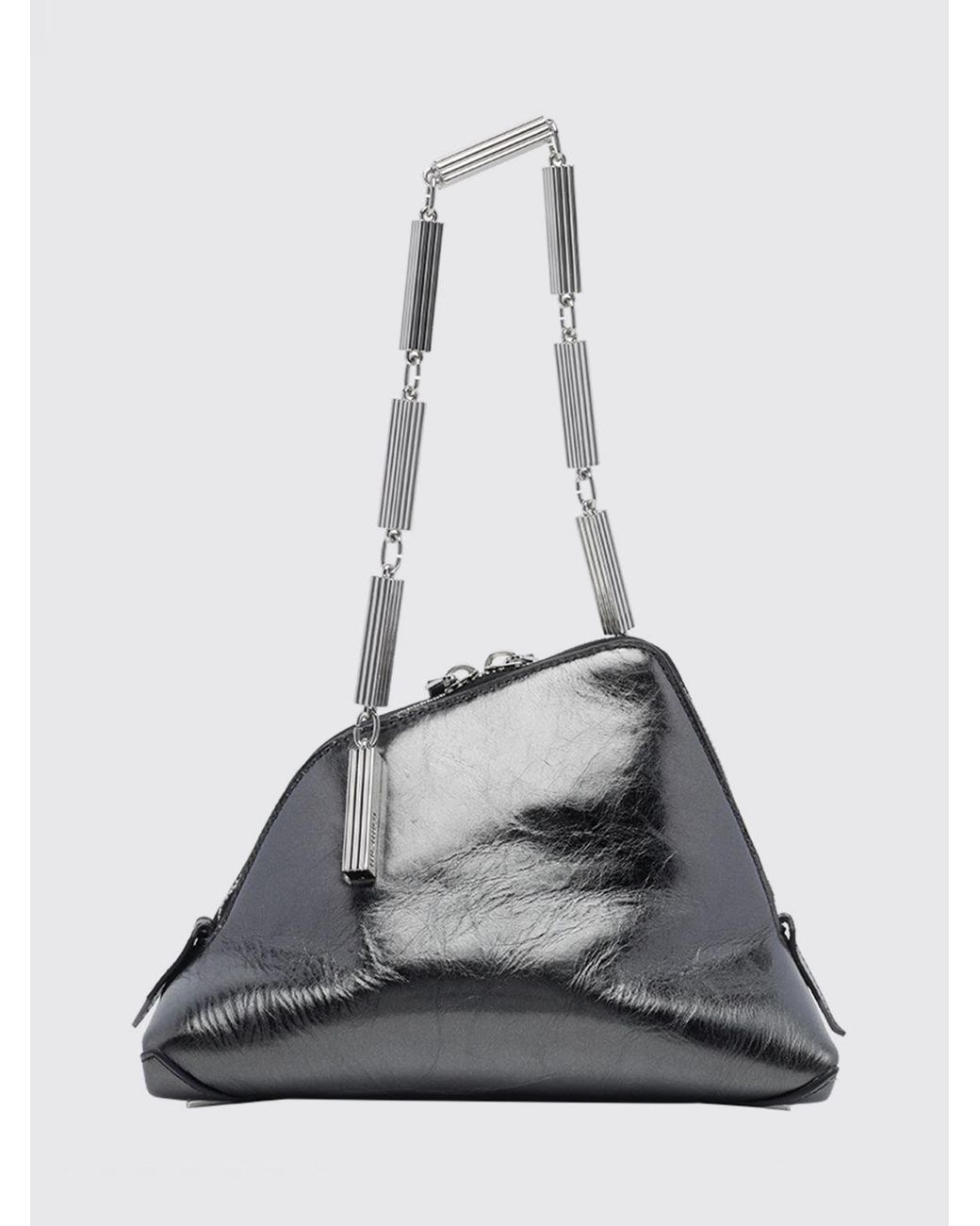 The Attico Black La Scala Mini Calf Leather Handbag With Metallic Mesh Handle