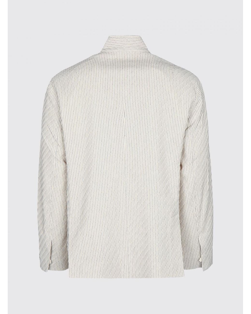 Jacquemus White The Palmier Striped Linen Blend Jacket With Mandarin Collar for men