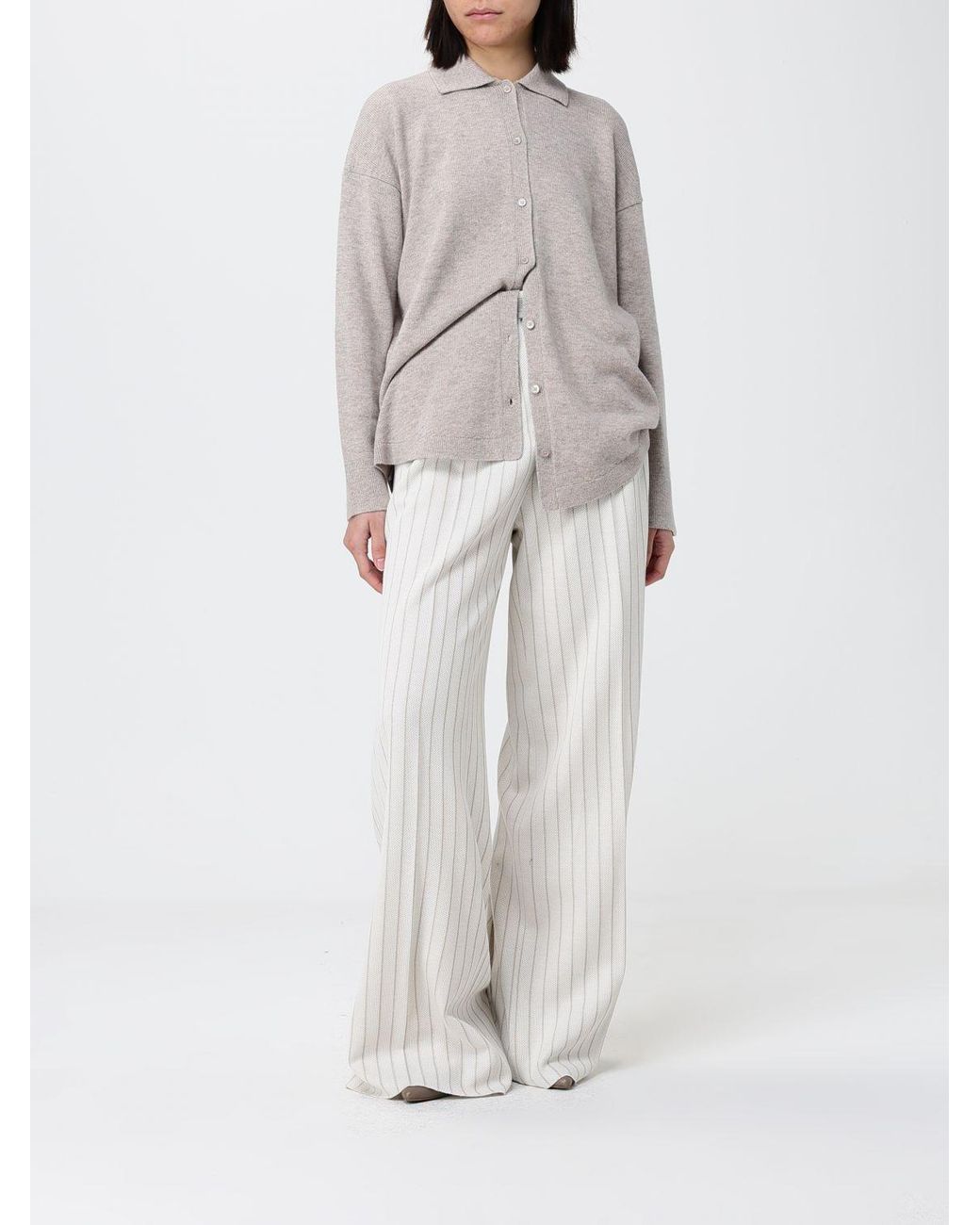 Max Mara White Striped Cotton Palazzo Trousers