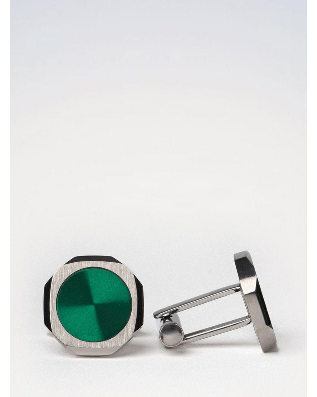 D1 Milano Green Two-Tone Steel Cufflinks With Rounded Shape And Engraved Logo for men
