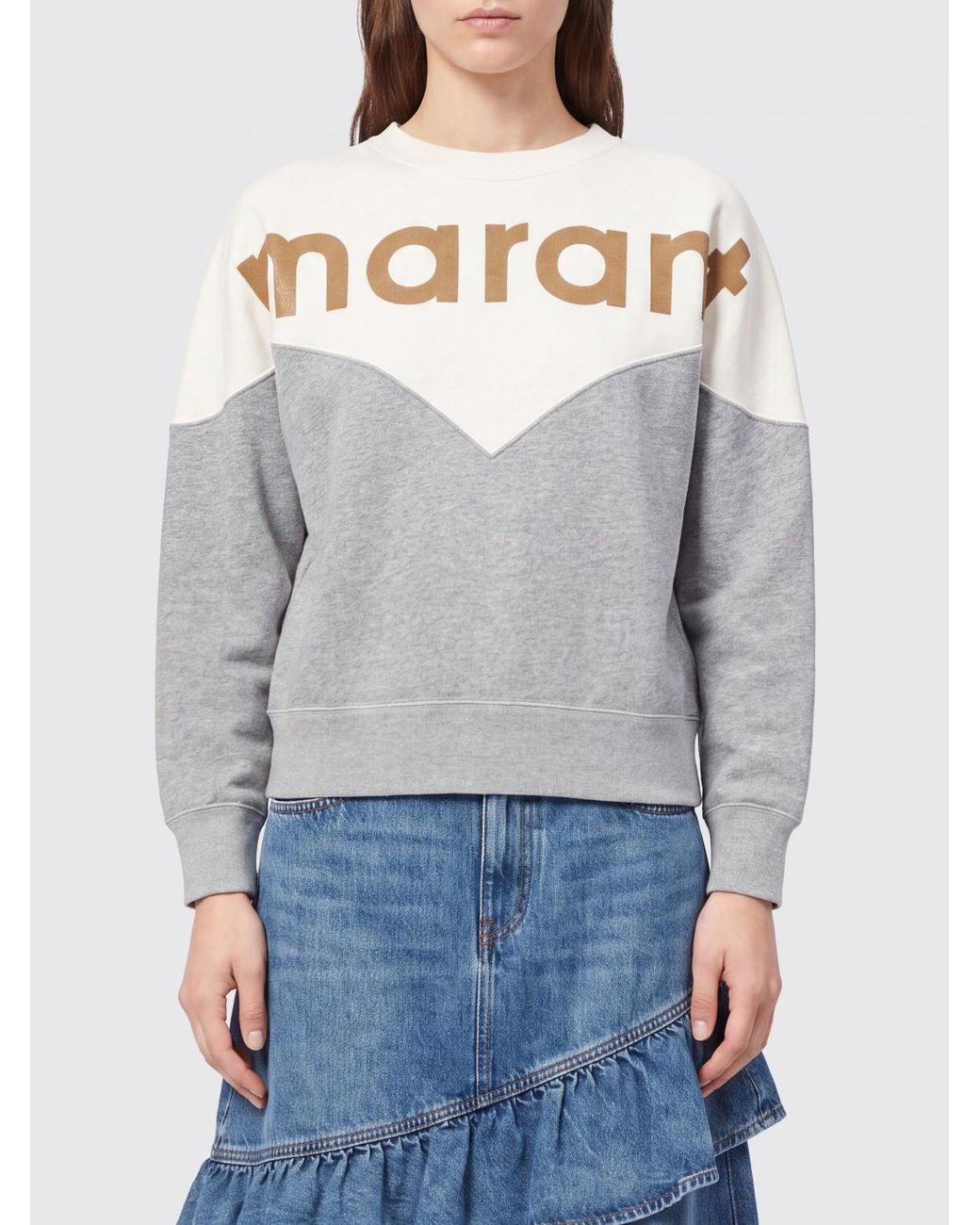 Isabel Marant Gray Relaxed Fit Crewneck Cotton Sweatshirt With Logo