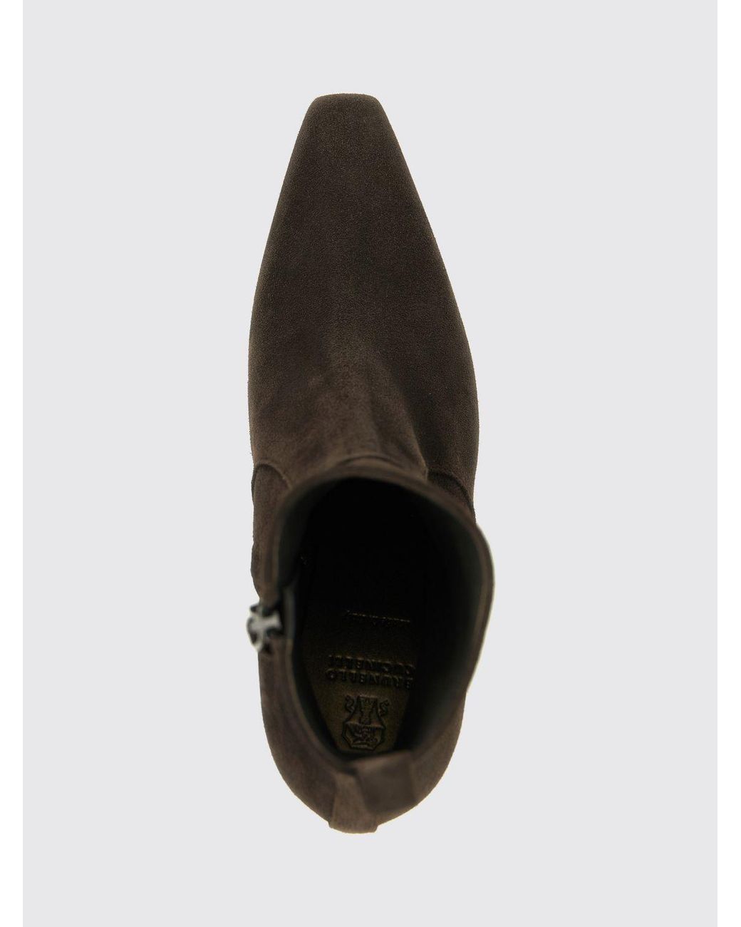 Brunello Cucinelli Black Suede Texan Ankle Boots With Flared High Heel