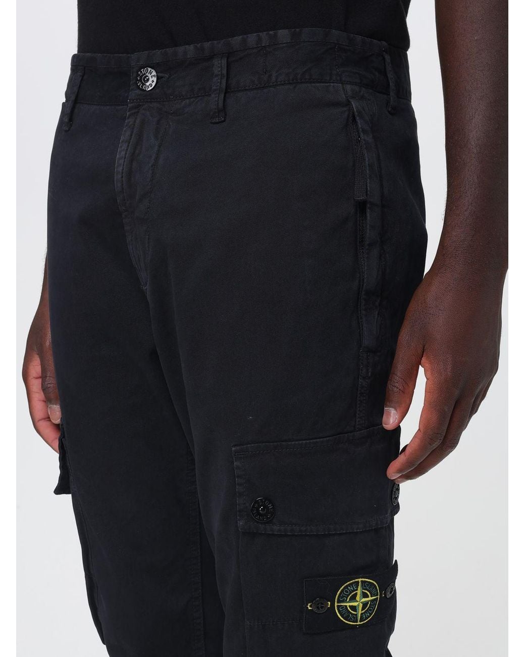Stone Island Blue Stretch Organic Cotton Cargo Trousers With Compass Logo for men