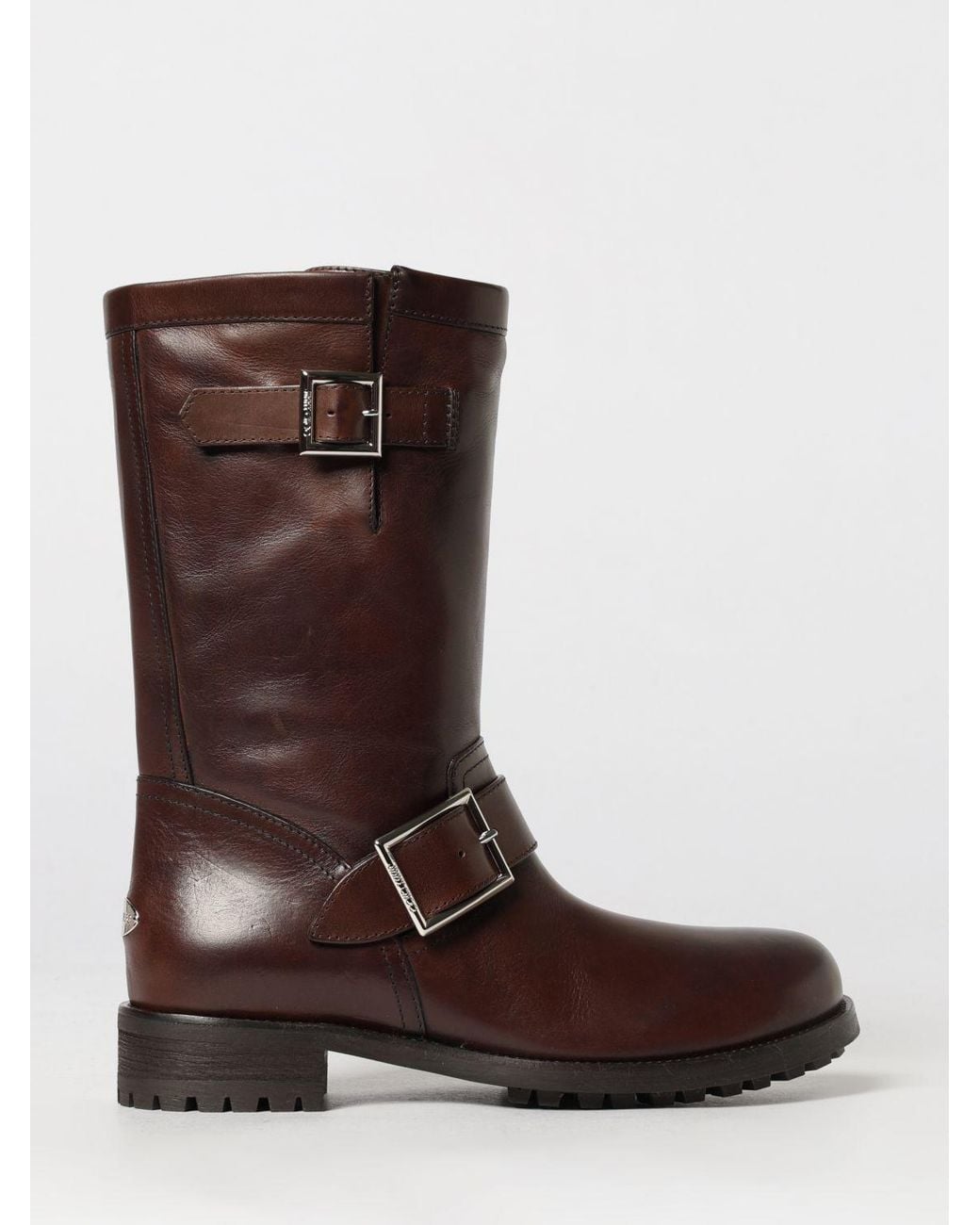 Jimmy Choo Brown Smooth Calfskin Biker Boots With Lug Sole