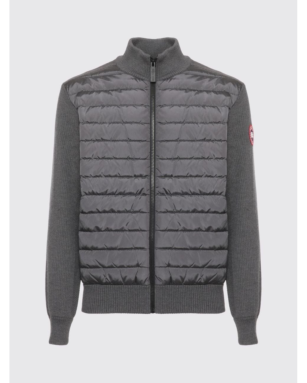 Canada Goose Gray Wool Cardigan With Quilted Panels And Logo Patch for men