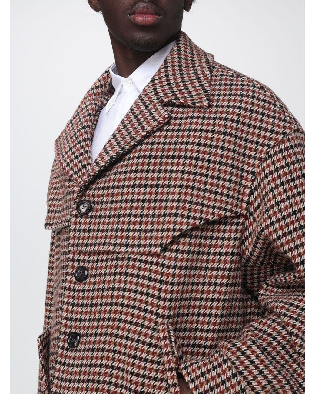 Emporio Armani Natural Oversize Virgin Wool Shirt Jacket With Houndstooth Pattern for men