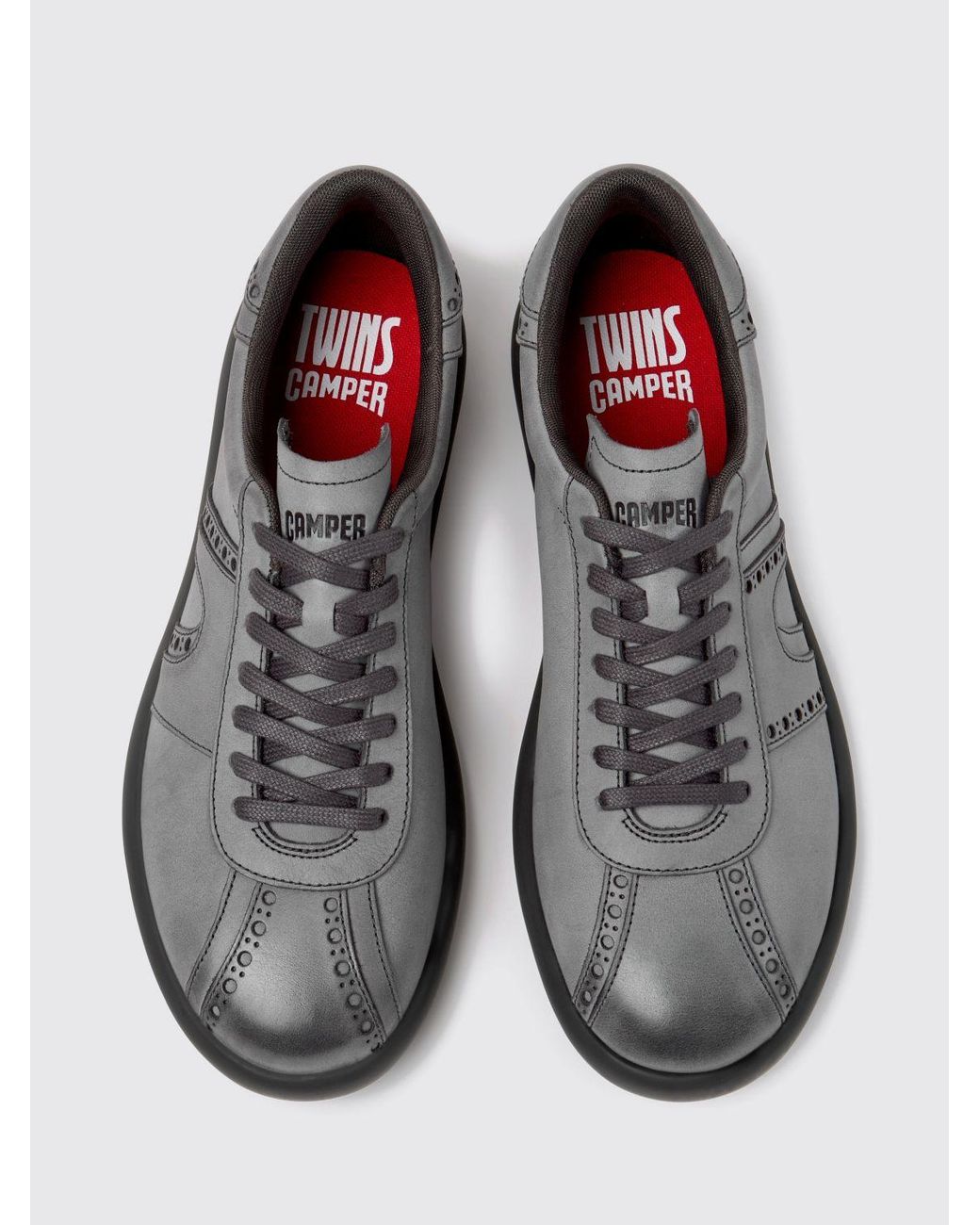 Camper Gray Twins Calfskin Leather Trainers With Brogue Detailing And Tonal Logo for men