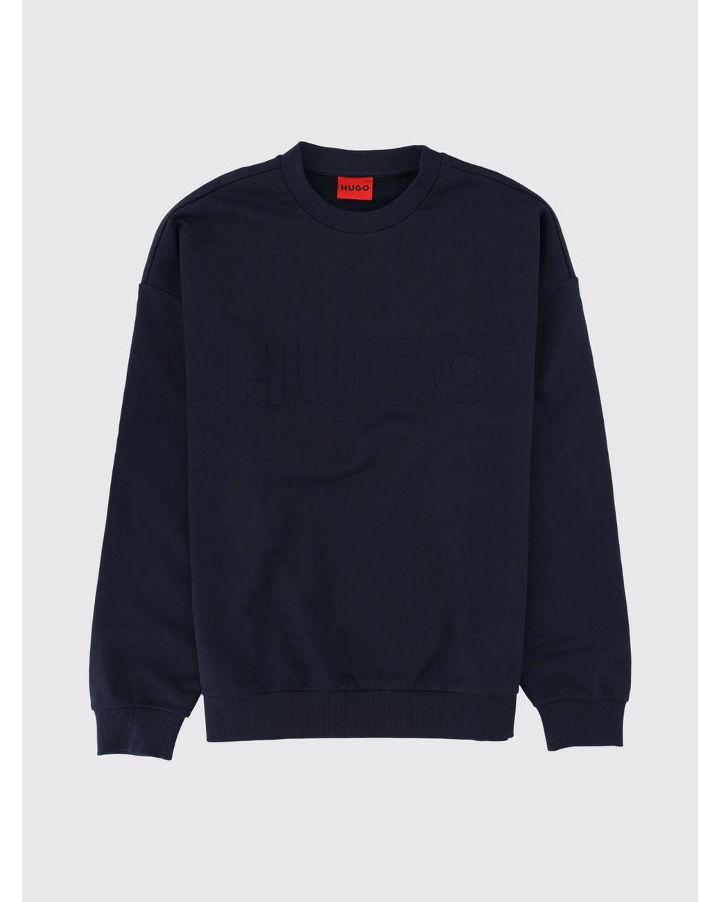 HUGO Blue Crewneck Cotton Sweatshirt With Long Sleeves And Tone-On-Tone Logo for men