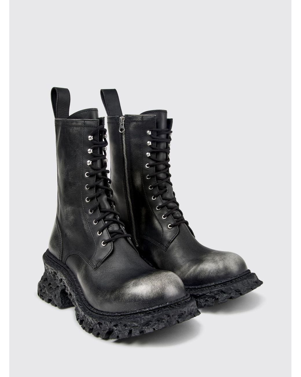 CAMPERLAB Black Terroso Aged-Effect Leather Combat Boots With A Side Zip for men