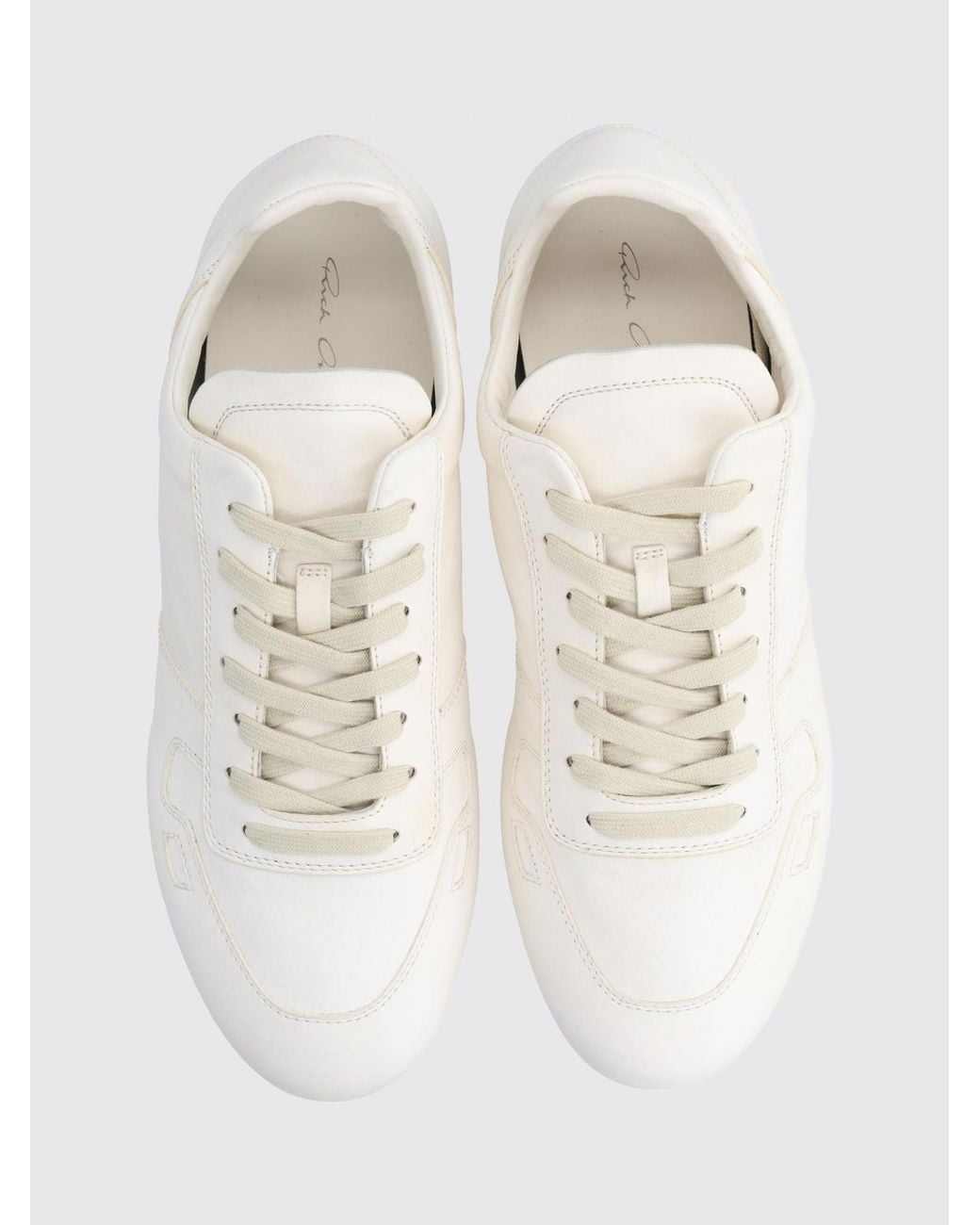 Rick Owens Natural Smooth Leather Low Top Trainers With Rubber Sole for men