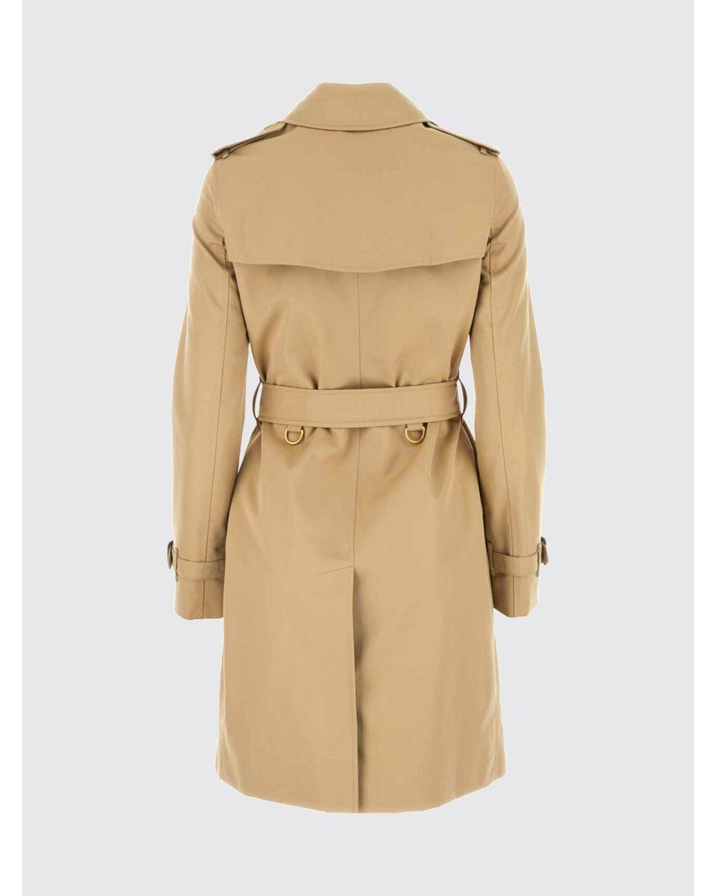 Burberry Natural Knee-Length Double-Breasted Cotton Trench Coat With Belt And Epaulettes