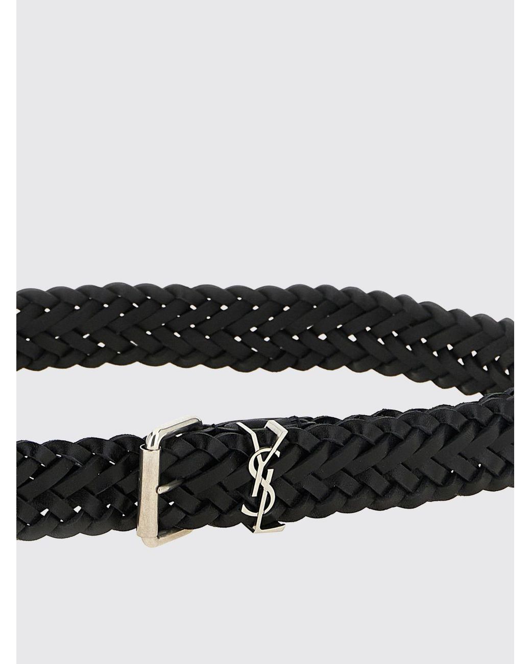 Saint Laurent White Calfskin Leather Belt With Ysl Monogram Buckle for men