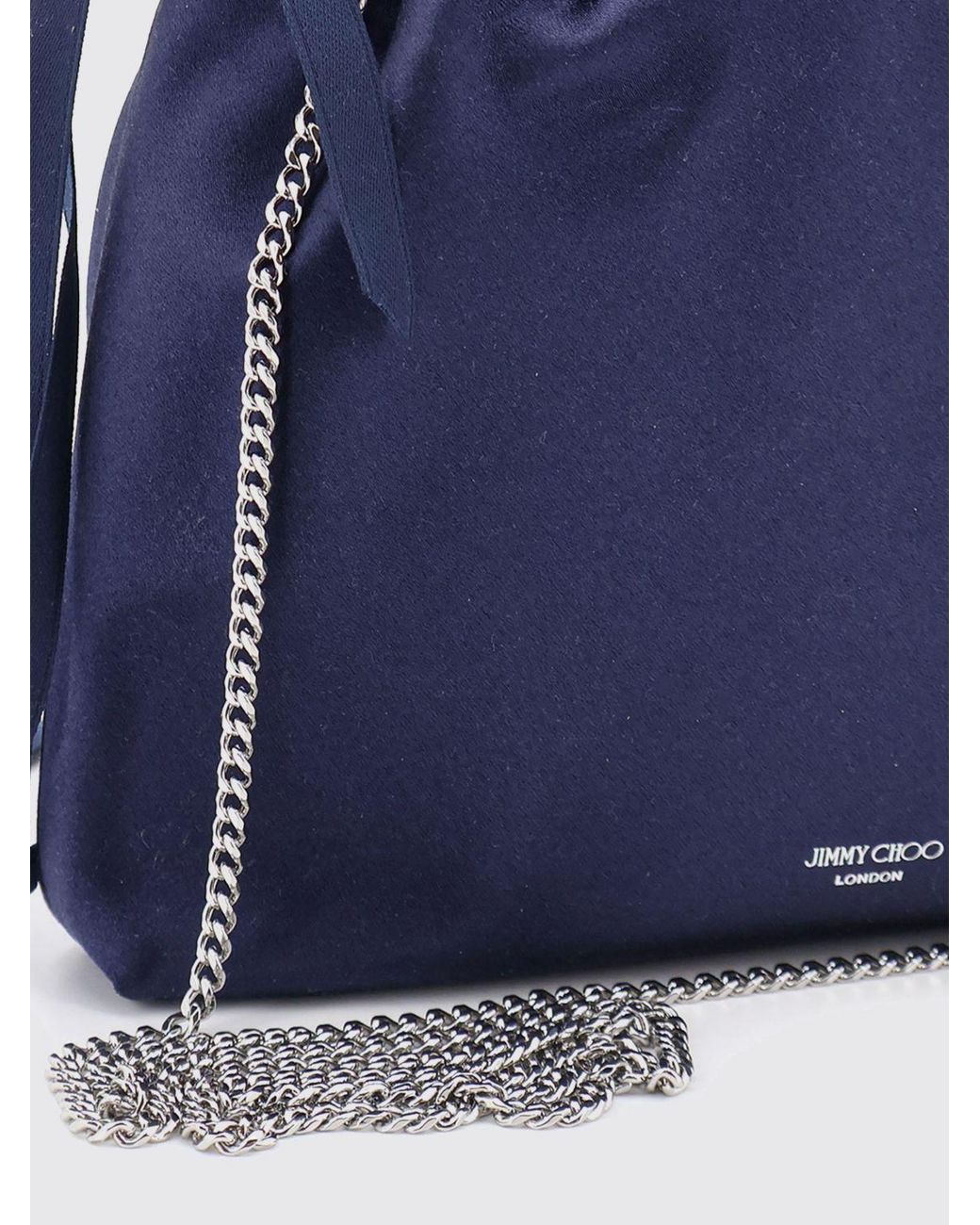 Jimmy Choo Blue Mini Satin Bucket Bag With Jewelled Handle