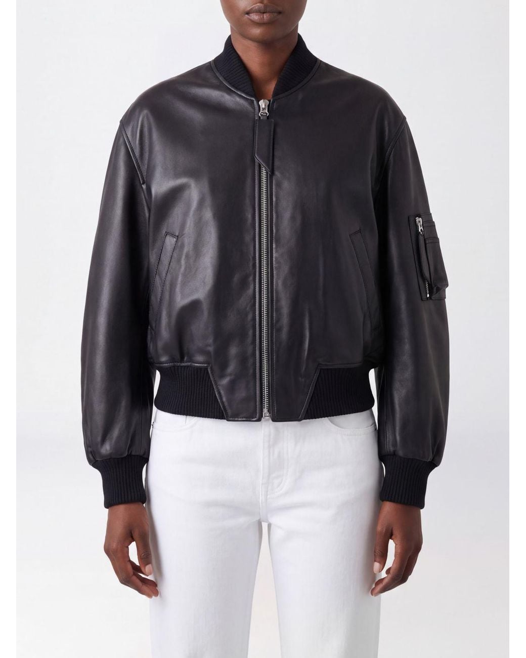 The Attico Black Oversized Leather Bomber Jacket With Dropped Shoulders