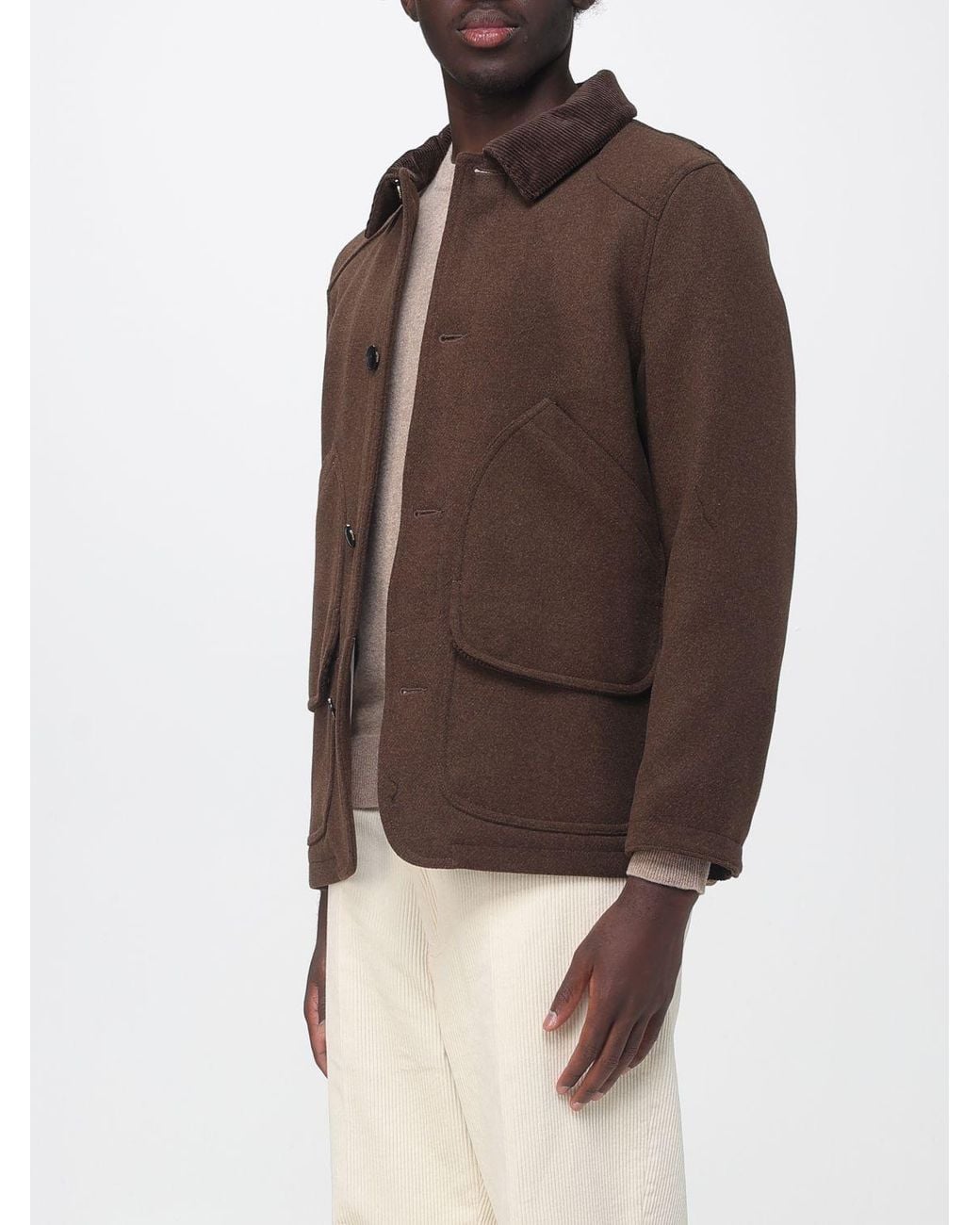 Sebago Brown Short Shirt-Style Polyester Coat With Velvet Collar for men