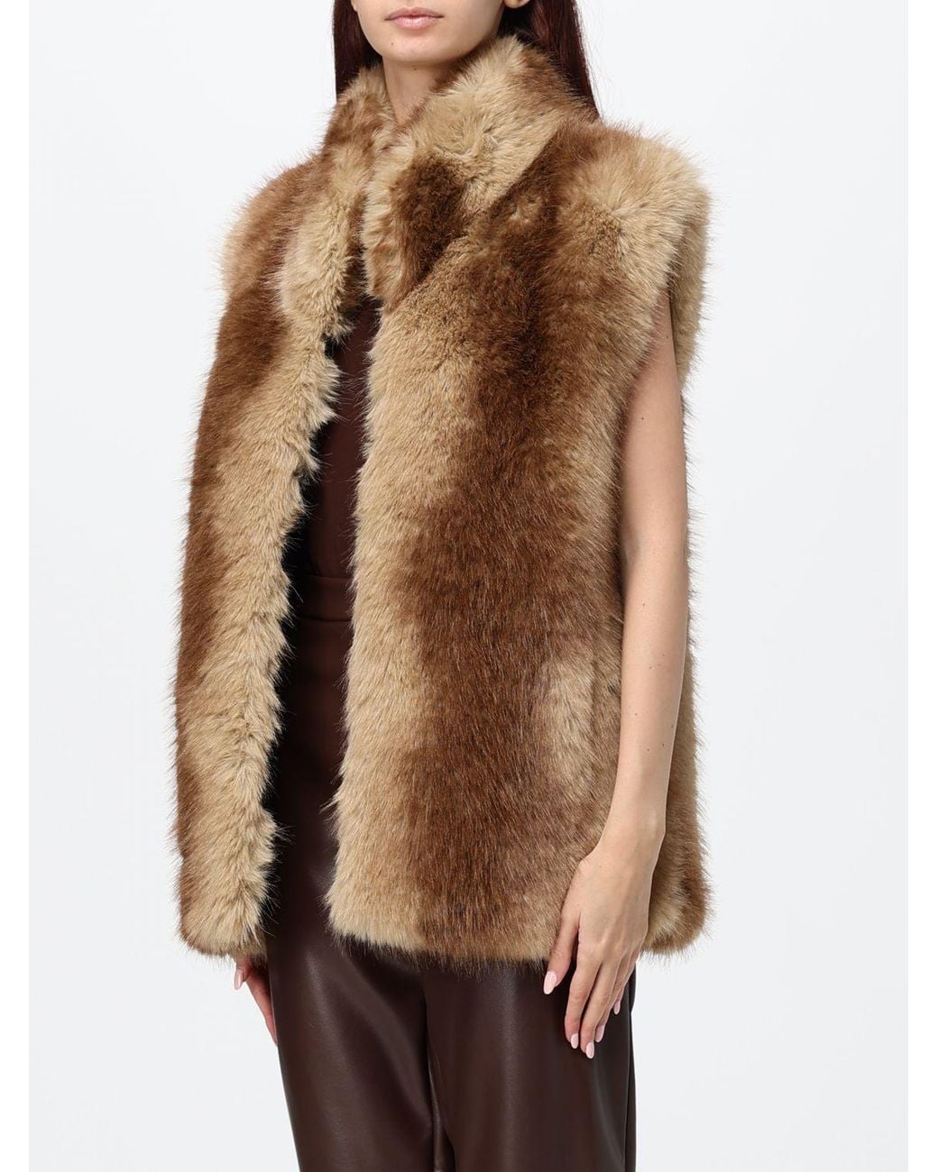 Apparis Brown Laila High-Neck Faux Fur Gilet