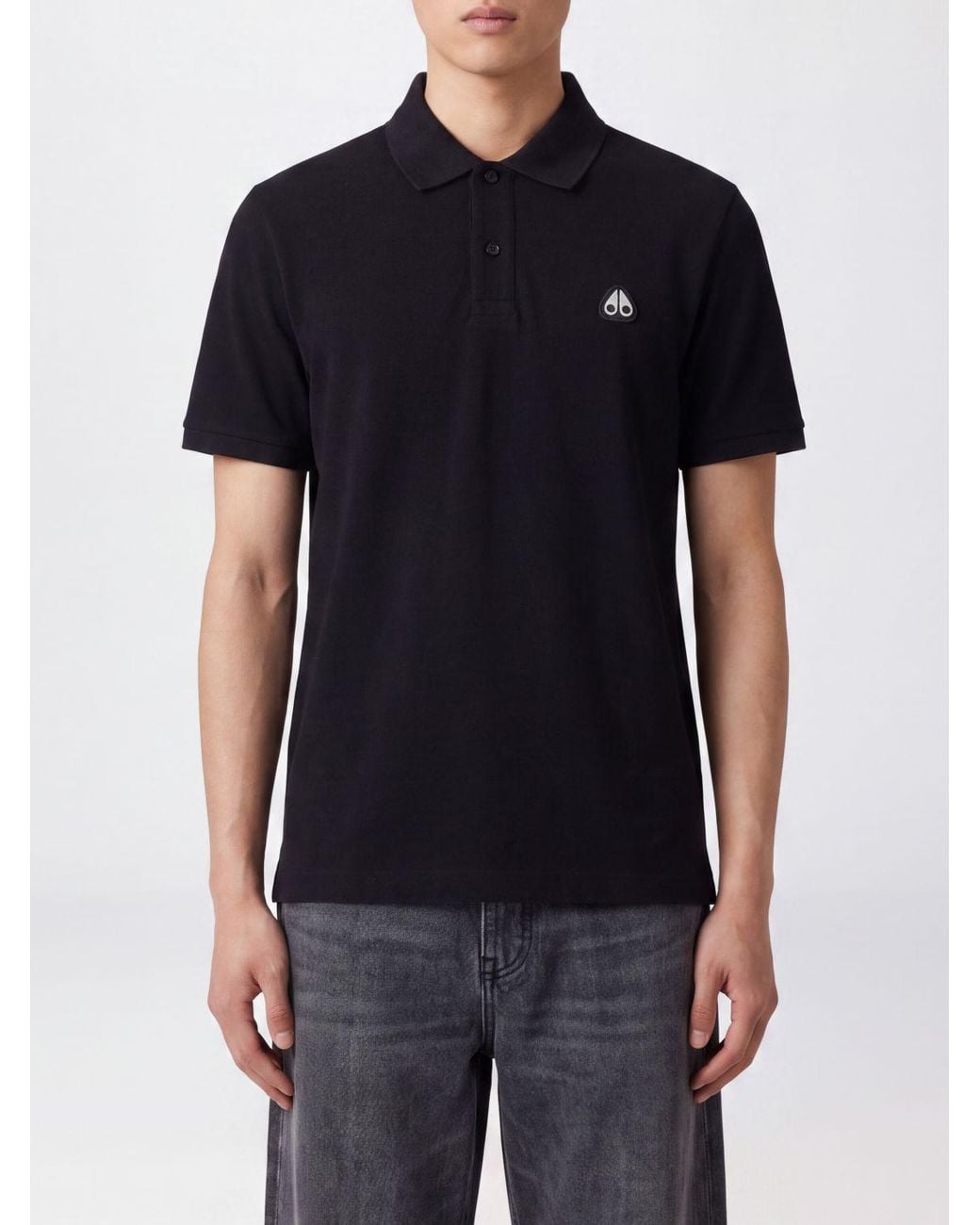 Moose Knuckles Black Short-Sleeve Cotton Polo Shirt With Applied Logo Patch for men