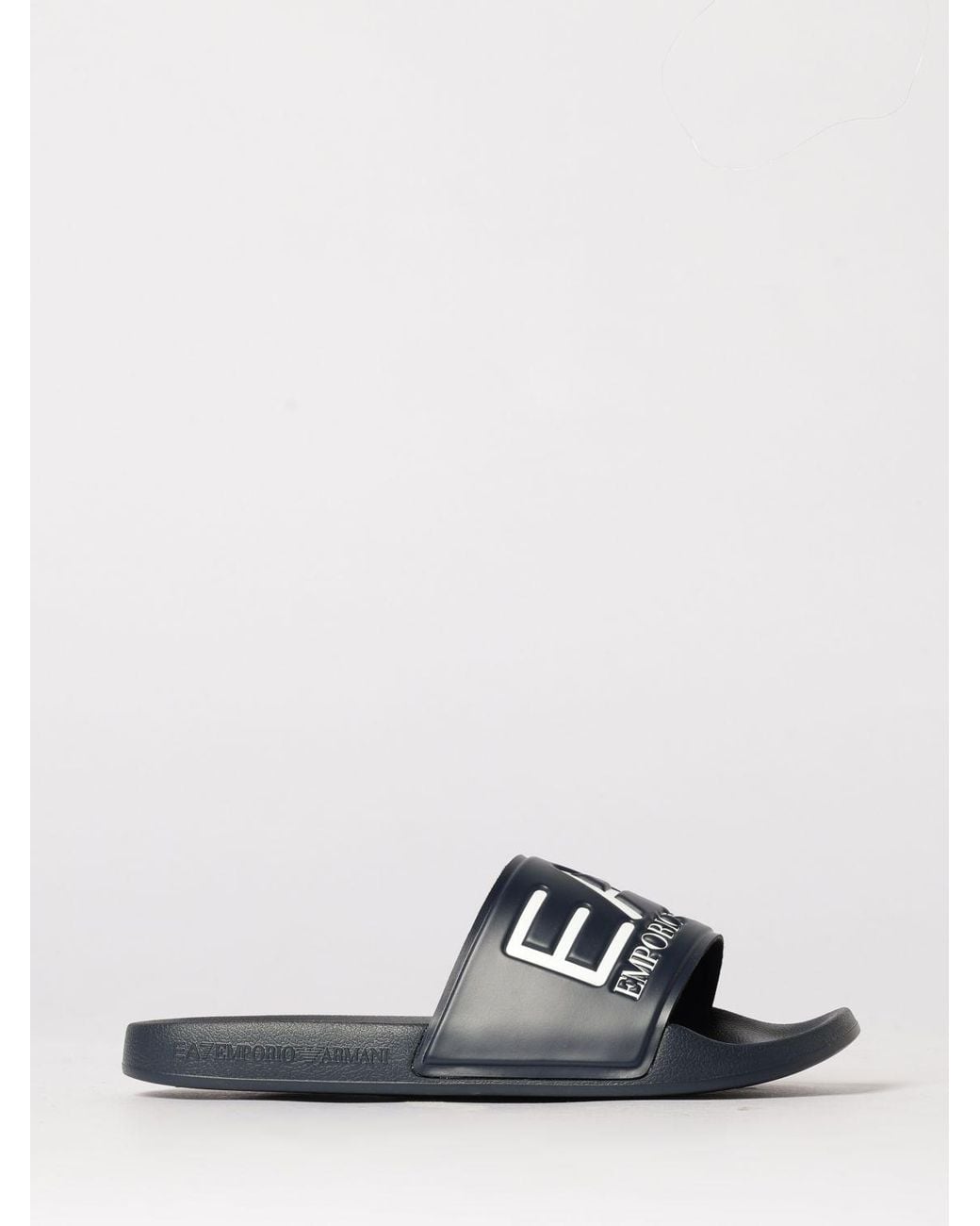 EA7 White Rubber Sliders With Logo Print for men