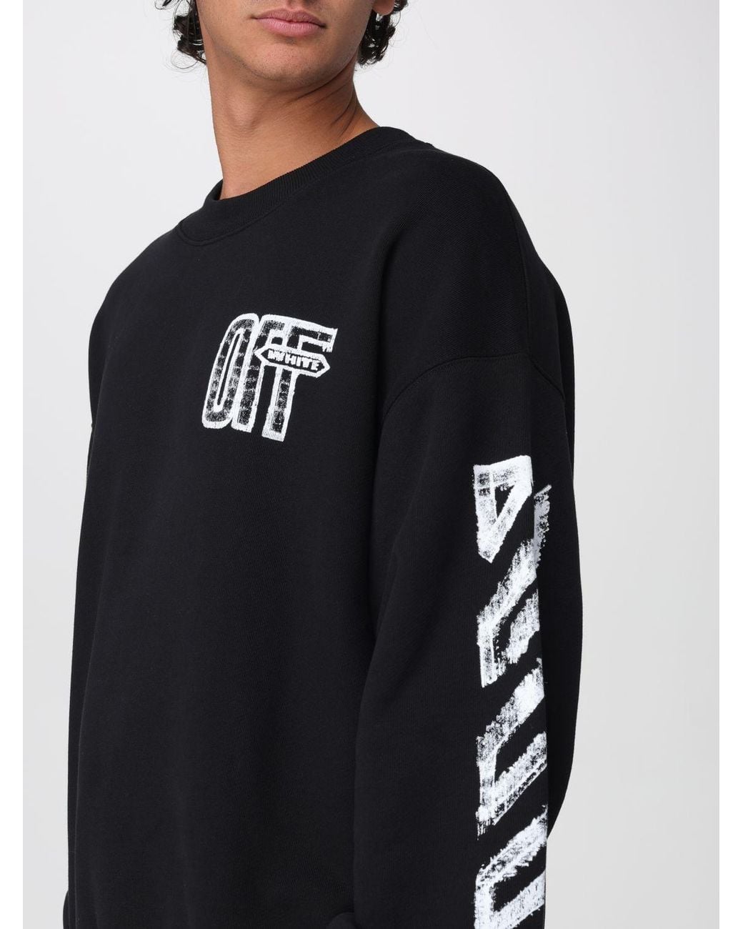Off-White c/o Virgil Abloh Black Relaxed Fit Cotton Crewneck Sweatshirt With Arrow And Diagonal Prints for men