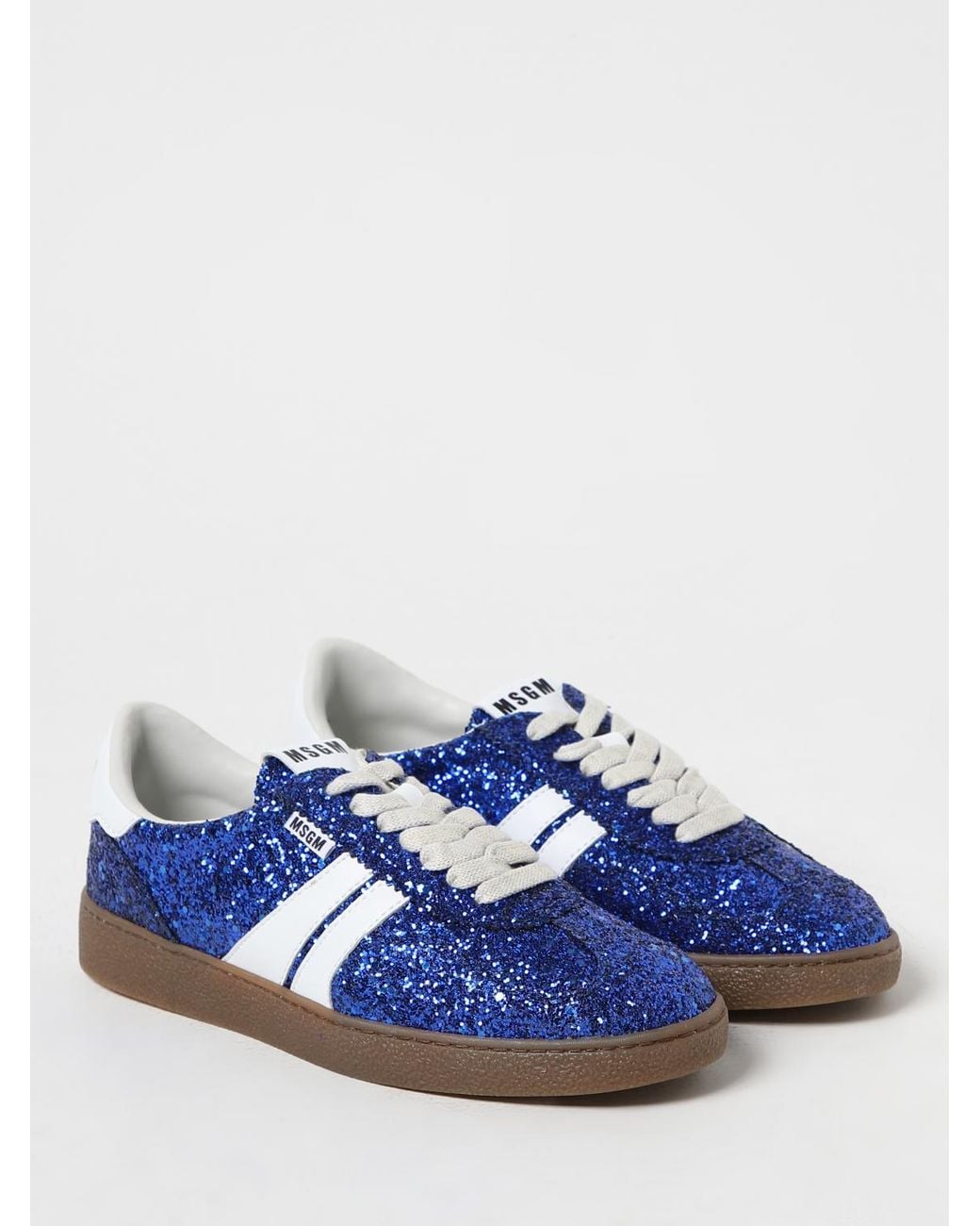 MSGM Blue Retro Sneakers In Glittery Fabric And Synthetic Leather