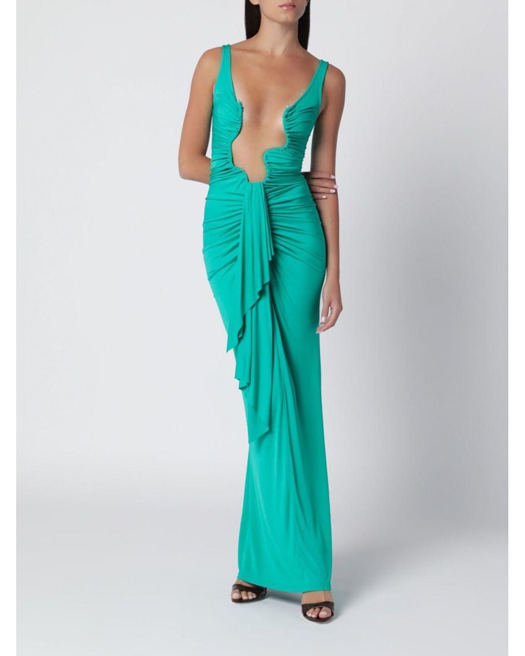 Christopher Esber Blue Asymmetrical Draped Long Jersey Evening Gown