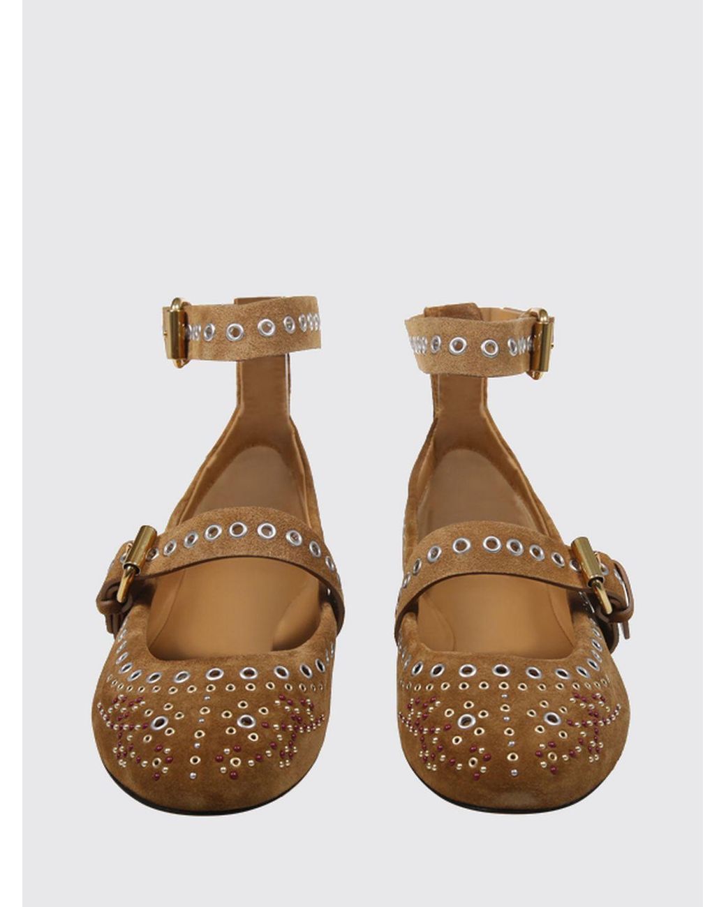 Isabel Marant Natural Ylza Suede Mary Jane Flats With Studs And Eyelets