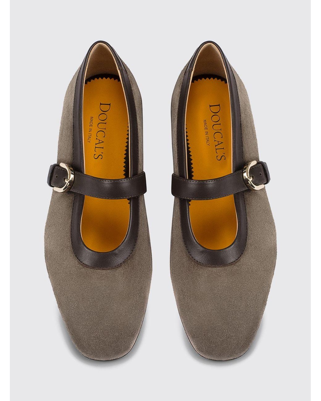Doucal's White Mary Jane Suede Flats With Strap