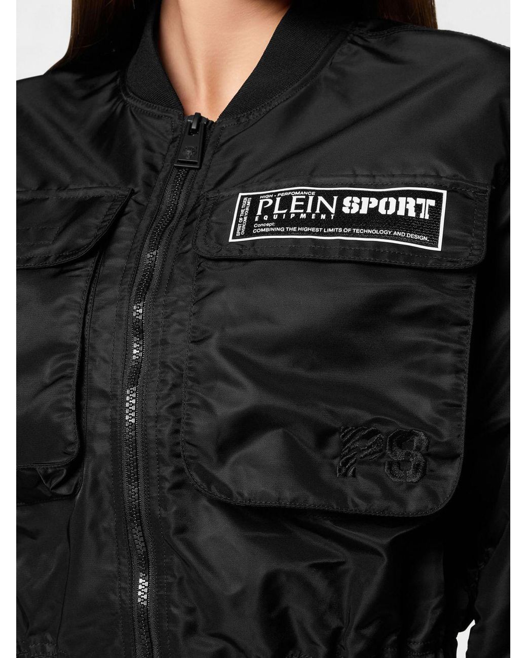 Philipp Plein Black Polyester Crop Bomber Jacket