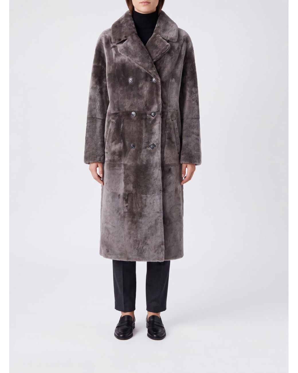 Yves Salomon Multicolor Long Double-Breasted Fur Coat With Notch Lapels