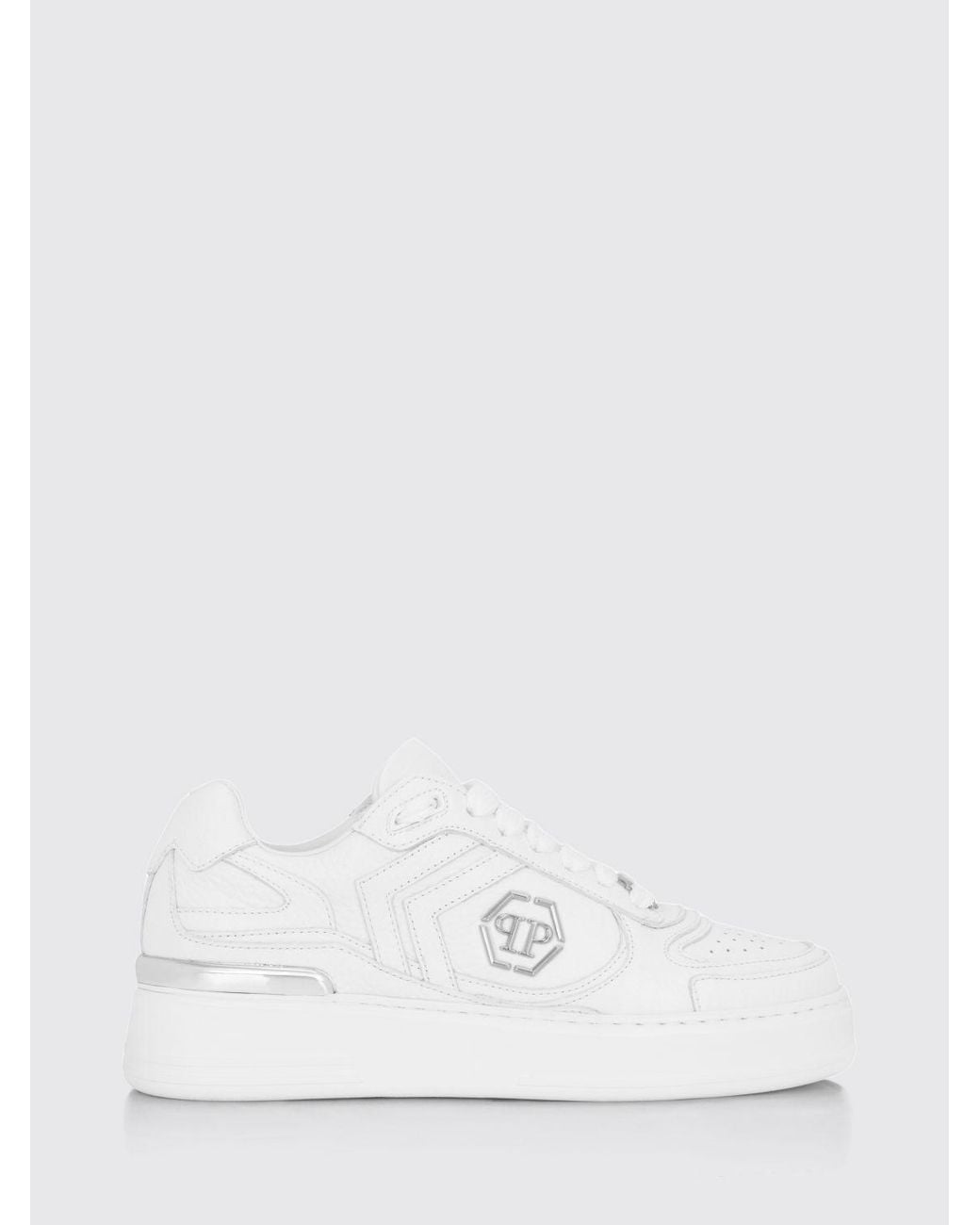 Philipp Plein White Pit-$Top Monogram Leather Low-Top Trainers With Hexagon Logo for men