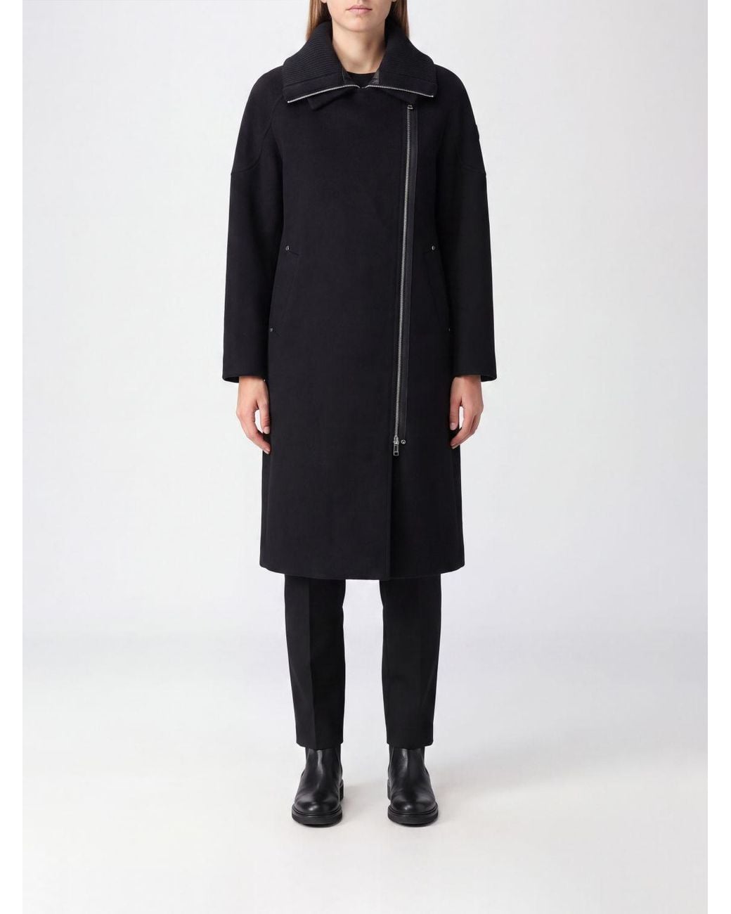 Moose Knuckles Blue Double-Breasted Long Wool Blend Coat With Dropped Shoulders