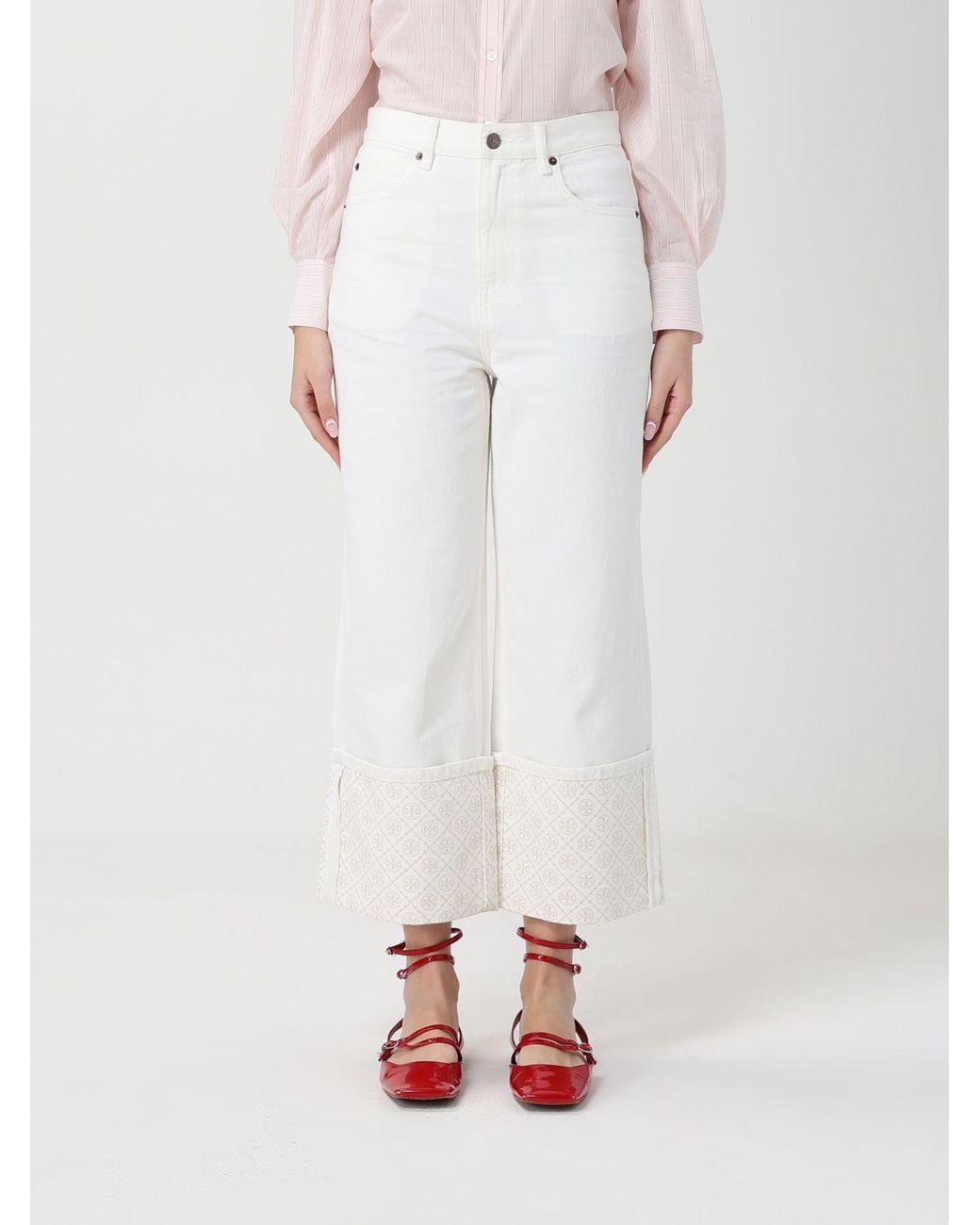 Tory Burch White Denim Cropped Fit Jeans