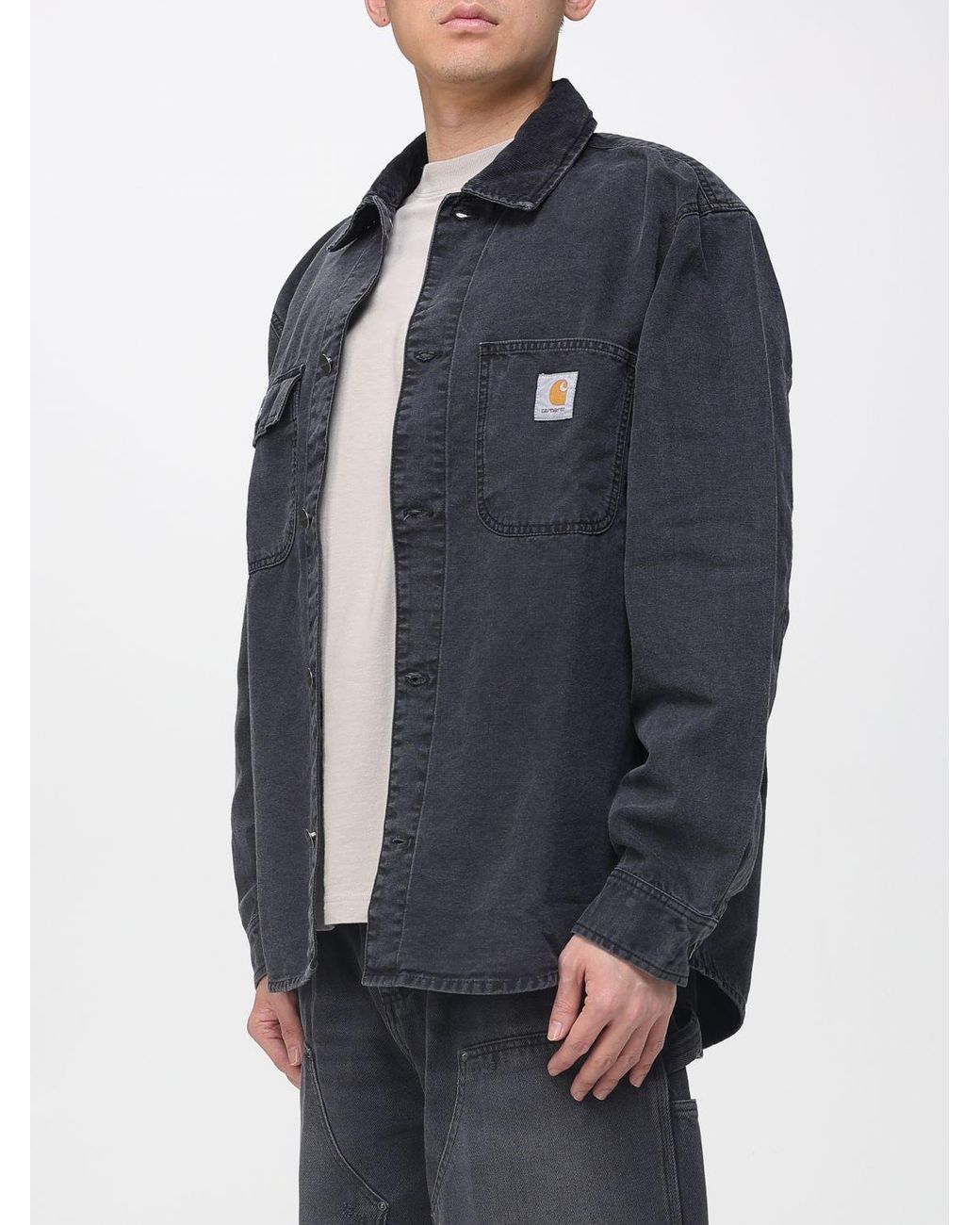 Carhartt Blue Mitch Cotton Overshirt With Logo for men