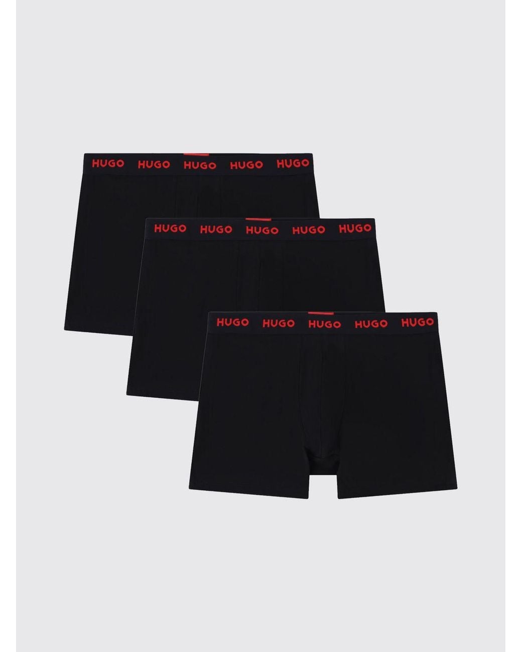 HUGO Black Set Of Three Cotton Boxer Trunks With Logo Waistband for men