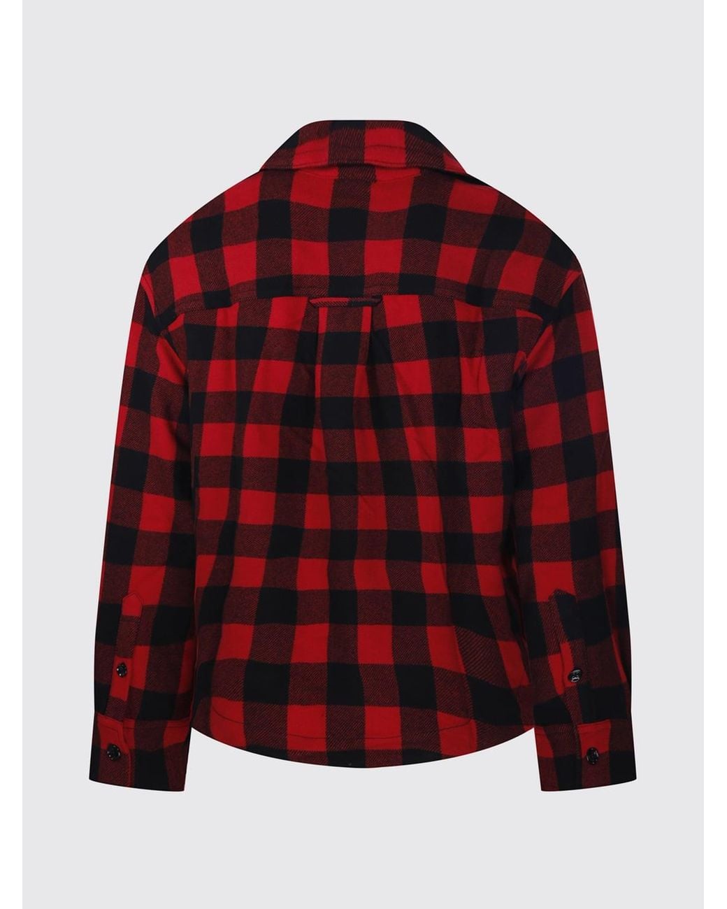 AMI Red Check Wool Shirt Jacket With Cuban Collar for men