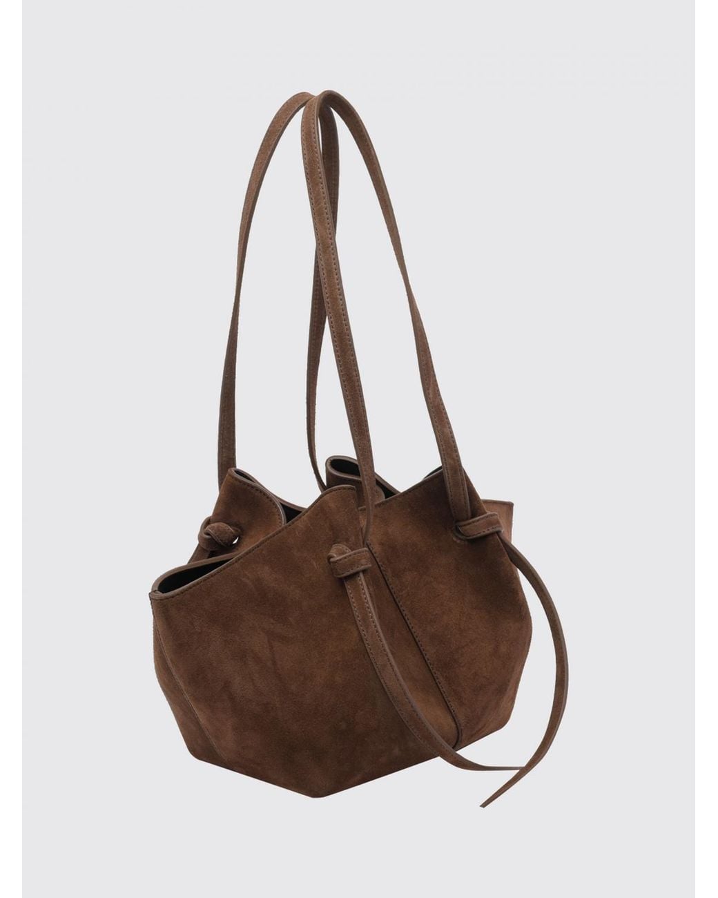 Yuzefi Brown Mochi Flared Suede Calfskin Leather Shoulder Bag