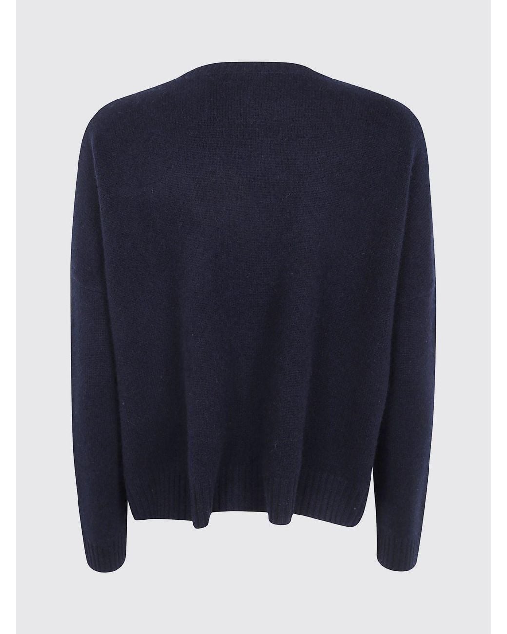 Kujten Blue 100% Cashmere Crewneck Jumper With Long Sleeves And Ribbed Trims