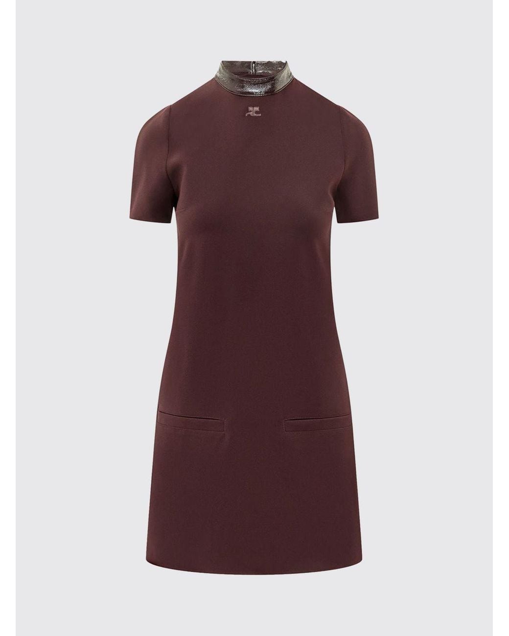Courreges Red CourrÈ Ges A-Line Crêpe Mini Dress With High Neck And Short Sleeves
