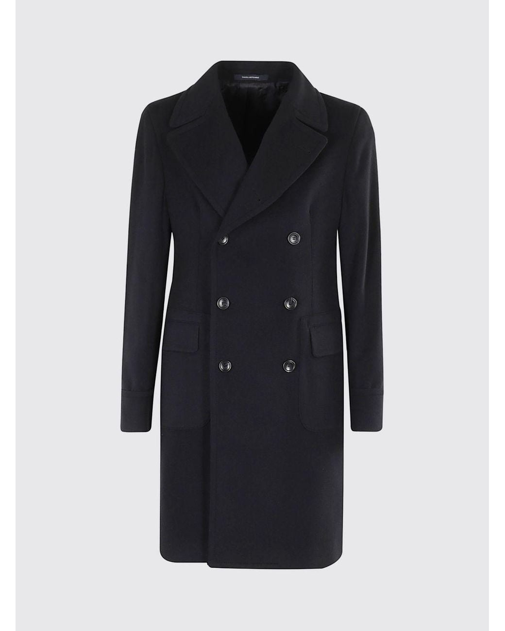 Tagliatore Black Knee-Length Double-Breasted Coat for men