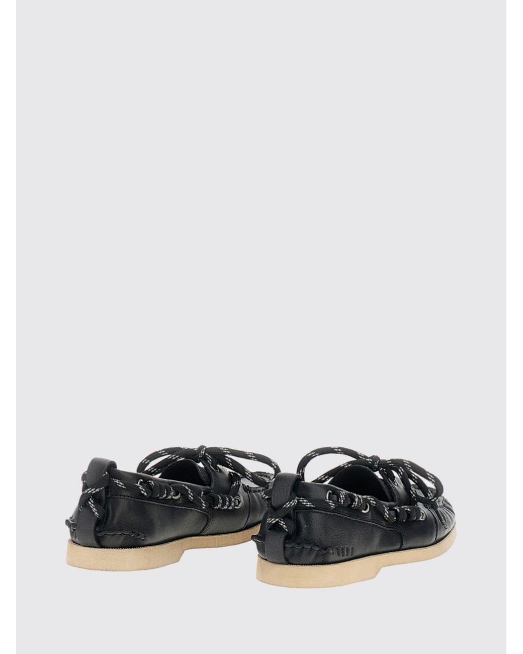 Golden Goose Deluxe Brand White Smooth Leather Boat Shoes With Raised Apron Toe And Embossed Logo