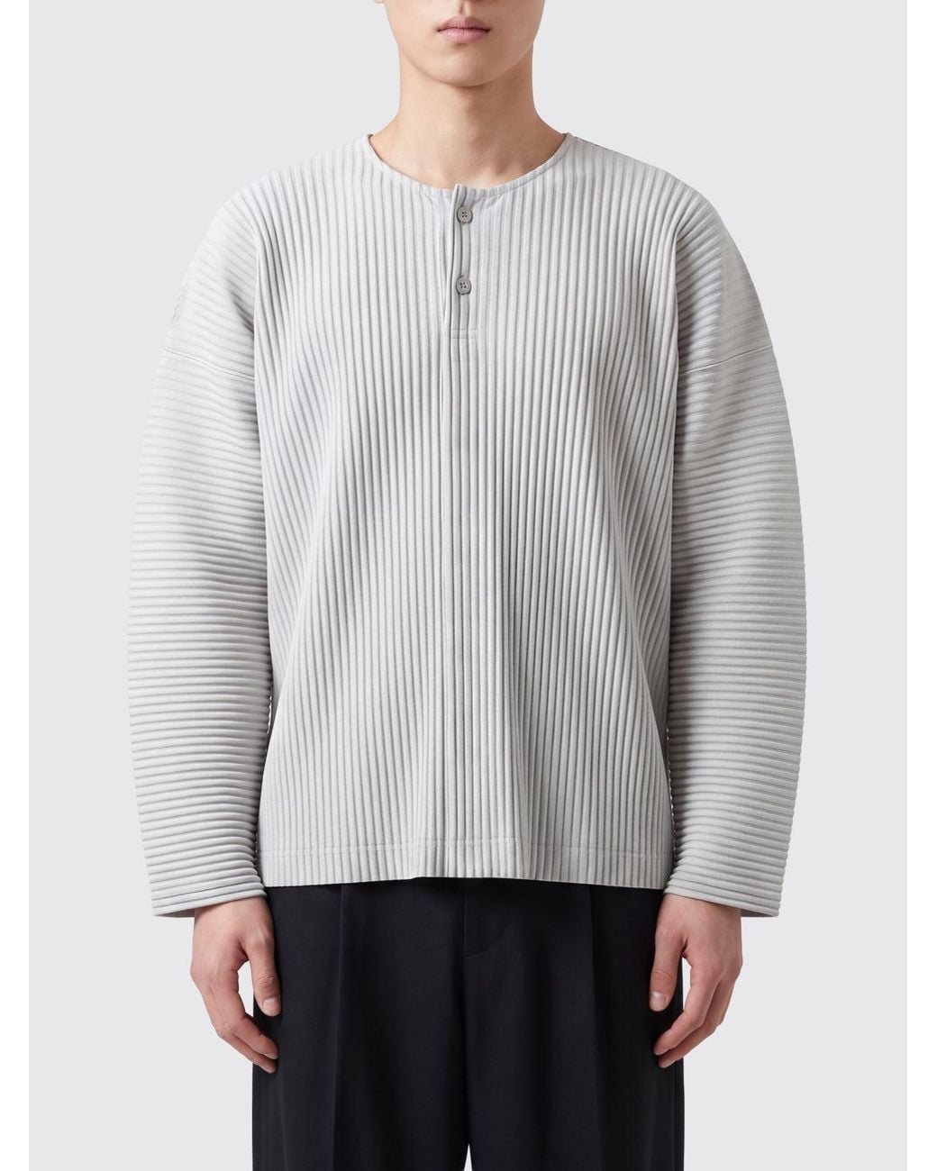 Homme Plissé Issey Miyake Gray Homme Plissé Issey Miyake Pleated Crewneck Long-Sleeve Top for men