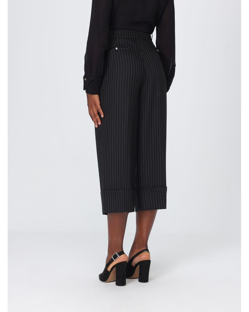 Elisabetta Franchi Black Pinstriped Cropped High-Waisted Trousers