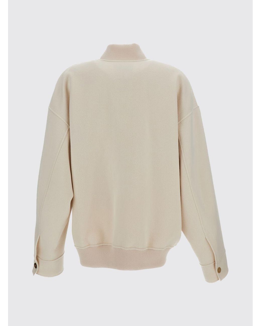 Sportmax Natural Cropped Pure Virgin Wool Bomber Jacket With Contrast Logo