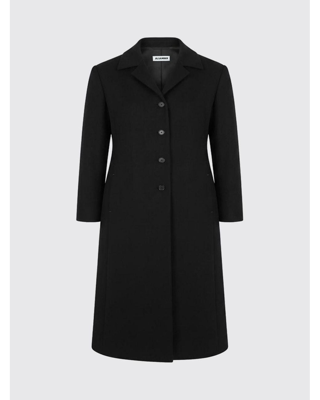 Jil Sander Black Single-Breasted Long Virgin Wool Coat With Lapel Collar