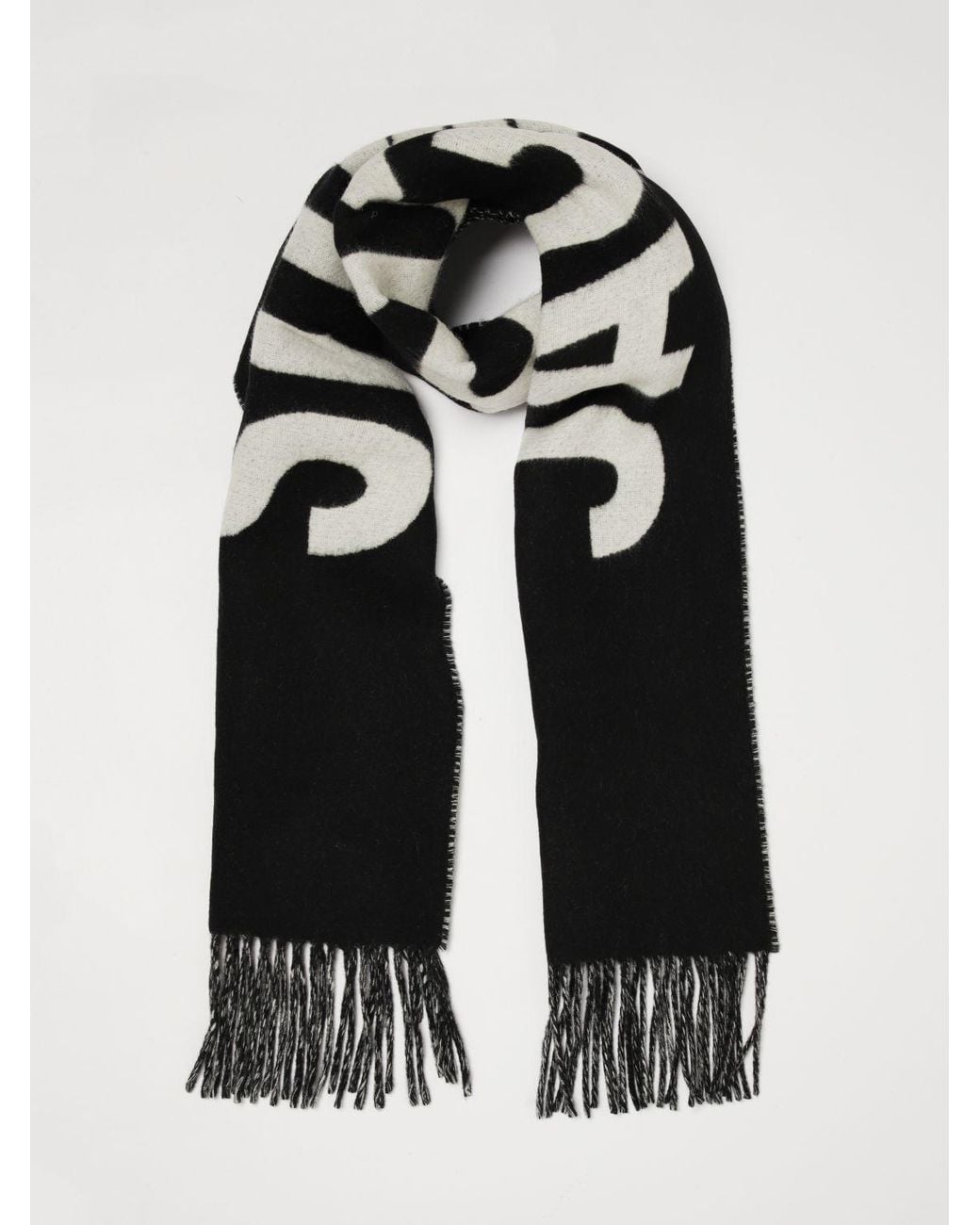 Jacquemus Black Virgin Wool Scarf With Lettering Logo And Fringed Edges for men
