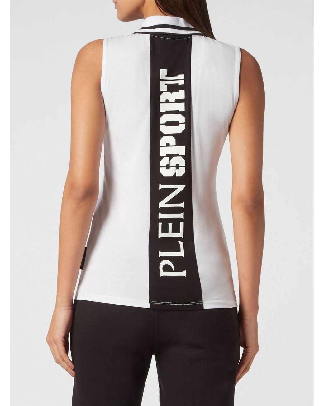 Philipp Plein White Sleeveless Cotton Polo Shirt With Striped Collar