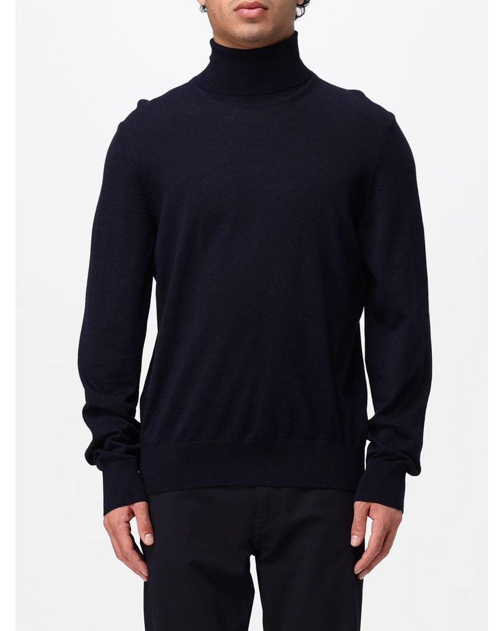 Boss Blue Cashmere Turtleneck Jumper With Dropped Shoulders for men